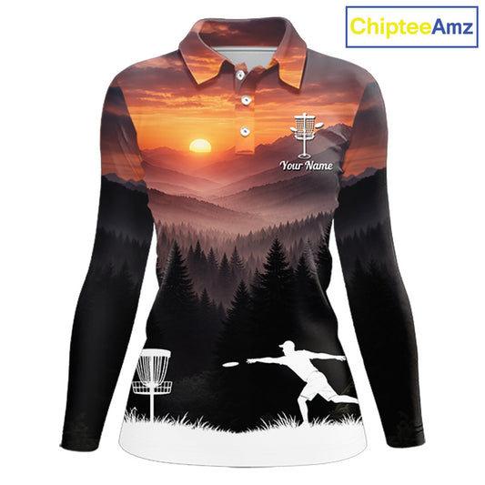 Womens Disc Golf Shirts Custom Mountain Sunset Polo, Lightweight Performance Wear Team Disc Golf Apparel NHT802