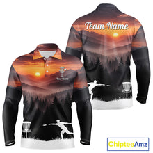 Load image into Gallery viewer, Mens Disc Golf Shirts Custom Mountain Sunset Polo, Lightweight Performance Wear Team Disc Golf Apparel NHT802