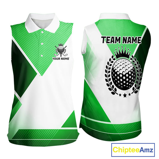 Green And White Golf Ball Womens Sleeveless Golf Polo Shirts Custom Golf Clothing , Golf Gifts For Womens NHT591