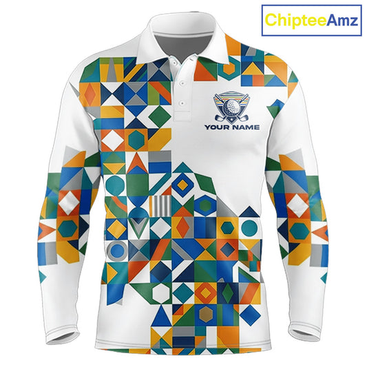 Colorful Geometric Custom Mens Golf Polo Shirts, Golf Jerseys For Golfer NHT840