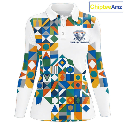 Colorful Geometric Custom Womens Golf Polo Shirts, Golf Jerseys For Golfer NHT840