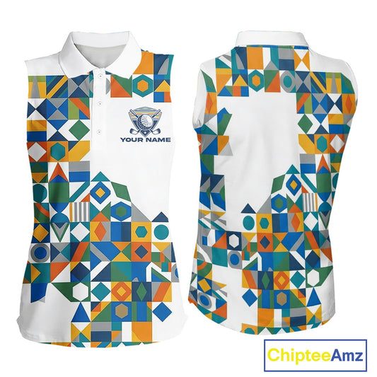 Colorful Geometric Custom Sleeveless Womens Golf Polo Shirts, Golf Jerseys For Golfer NHT840