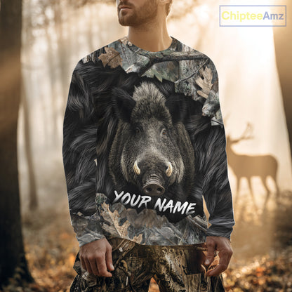 Wild Boar Hunting Black Camouflage Forest 3D Shirt For Hunting Season, Gift For Hunters NHT178