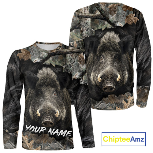 Wild Boar Hunting Black Camouflage Forest 3D Shirt For Hunting Season, Gift For Hunters NHT178