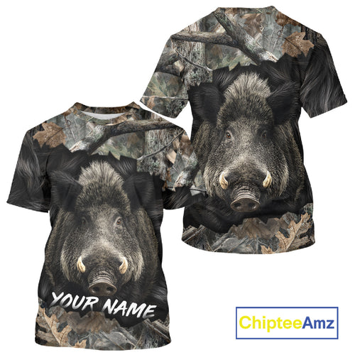 Wild Boar Hunting Black Camouflage Forest 3D Shirt For Hunting Season, Gift For Hunters NHT178
