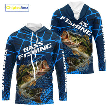 Load image into Gallery viewer, Largemouth Bass Fishing, Fishing Shirts Long Sleeve Hooded, Fishing Gift  | Blue NHT385