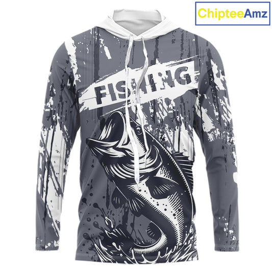 Hooded Bass Fishing Gray Camo Custom Name, Personalized Bass Fishing Jerseys For Men NHT493