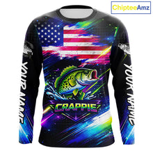 Load image into Gallery viewer, Personalized Crappie Fishing Jerseys, Custom American Flag Fishing Shirts Long Sleeve For Men NHT638