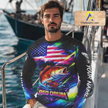 Load image into Gallery viewer, Personalized Redfish Fishing Jerseys, Custom American Flag Fishing Shirts Long Sleeve For Men NHT641