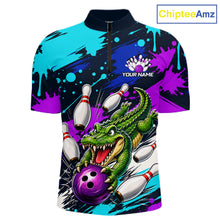 Load image into Gallery viewer, Colorful shirt with a dragon and bowling design, featuring the brand 'ChipteeAmz'.