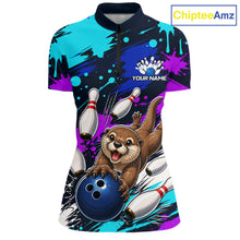 Load image into Gallery viewer, Colorful shirt with an otter bowling design and 'ChipteeAmz' branding.