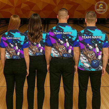 Custom Cute Otter Bowling Jersey For Women, Bowling Uniform Bowling Team Shirts NHT1173
