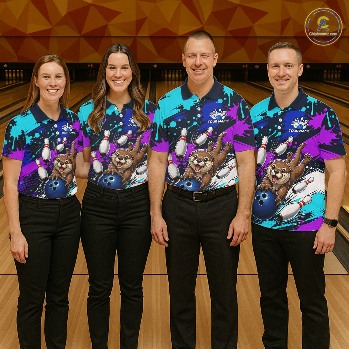 Custom Cute Otter Bowling Jersey For Women, Bowling Uniform Bowling Team Shirts NHT1173