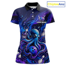 Load image into Gallery viewer, Women's personalized octopus bowling polo shirt  – custom team bowling jersey front view