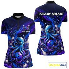 Load image into Gallery viewer, Women's octopus bowling quarter zip pullover – breathable polyester custom team bowling jersey