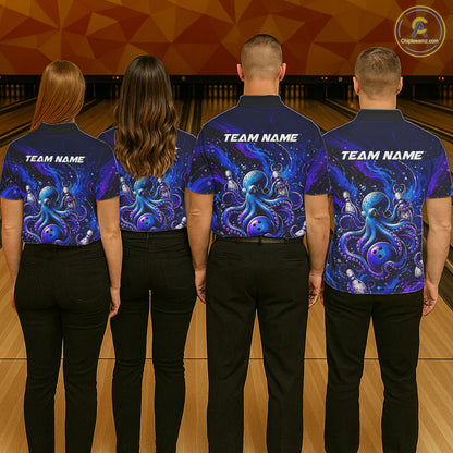 Men's Personalized Octopus Bowling Polo Shirt & Quarter Zip Pullover – Custom Team Bowling Jersey NHT1174