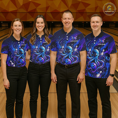 Women's Personalized Octopus Bowling Polo Shirt & Quarter Zip Pullover – Custom Team Bowling Jersey NHT1174