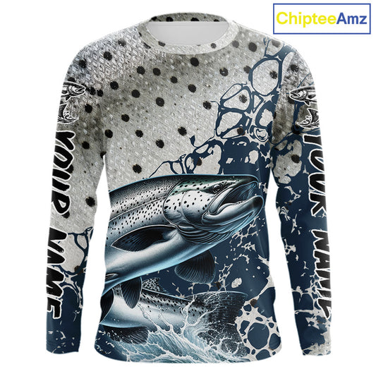 Personalized Chinook Salmon Saltwater Fishing Shirts Long Sleeve For Men, Salmon Fishing Jerseys NHT854