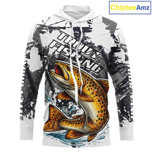 Load image into Gallery viewer, Brown Trout Fishing Shirt Long Sleeve Hooded, Tournament Fishing Shirts, Trout Fly Fishing Shirt NHT449