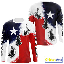 Load image into Gallery viewer, Texas Fishing Fish Hooks Patriotic Fishing Shirt Long Sleeve, Custom Name Fishing Jerseys NHT664