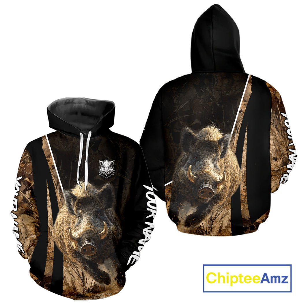 Best Custom Wild Boar Hunting Black Camo Forest 3D Printed Shirts, Hunting Gifts NHT284