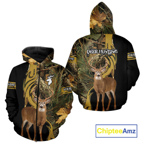 Deer Hunting 3D Black Camo Forest Custom Name All Over Print Shirt, Deer Hunting Gifts NHT208