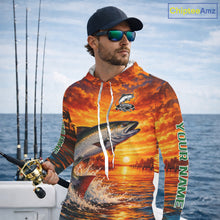 Load image into Gallery viewer, Personalized Chinook Salmon Fish Hooded Fishing Shirt Long Sleeve – Sunset Ocean Design NHT713