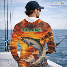 Load image into Gallery viewer, Personalized Chinook Salmon Fish Hooded Fishing Shirt Long Sleeve – Sunset Ocean Design NHT713