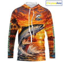 Load image into Gallery viewer, Personalized Chinook Salmon Fish Hooded Fishing Shirt Long Sleeve – Sunset Ocean Design NHT713