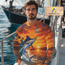 Load image into Gallery viewer, Personalized Marlin Fish Fishing Shirt Long Sleeve – Sunset Ocean Design NHT714