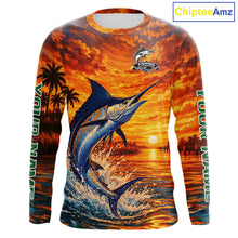Load image into Gallery viewer, Personalized Marlin Fish Fishing Shirt Long Sleeve – Sunset Ocean Design NHT714