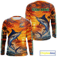Load image into Gallery viewer, Personalized Marlin Fish Fishing Shirt Long Sleeve – Sunset Ocean Design NHT714