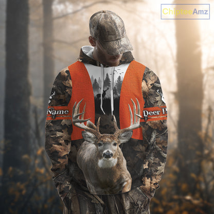 Personalized Hunting Shirt, Hunting Gear For Men – Orange Safety Camo with Big Buck NHT343