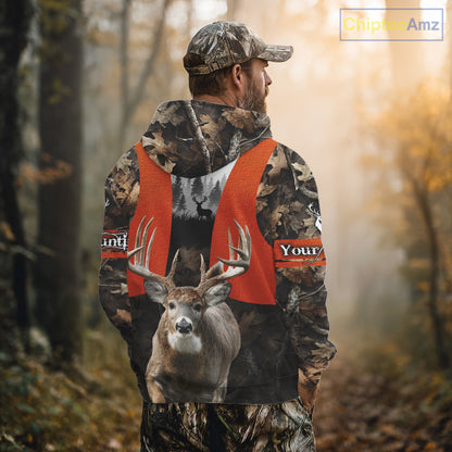 Personalized Hunting Shirt, Hunting Gear For Men – Orange Safety Camo with Big Buck NHT343