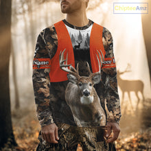 Load image into Gallery viewer, Personalized Hunting Shirt, Hunting Gear For Men – Orange Safety Camo with Big Buck NHT343