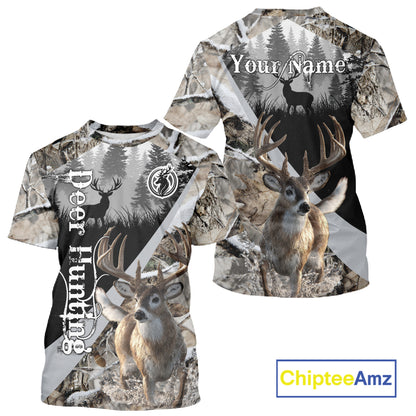 Whitetail Deer Hunting 3D All Over Print Winter Camo Shirt Custom Name Gifts For Hunter NHT215