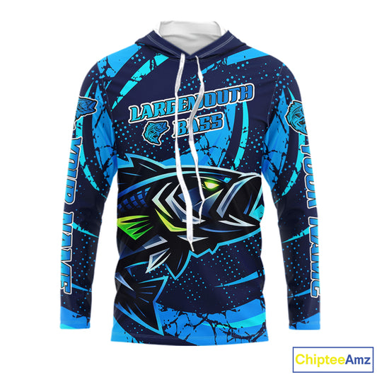 Blue Camo Largemouth Bass Fishing Jerseys, Custom Bass Performance Fishing Apparel NHT460