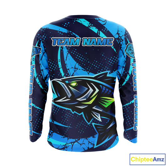 Blue Camo Largemouth Bass Fishing Jerseys, Custom Bass Performance Fishing Apparel NHT460