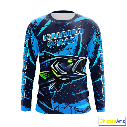 Blue Camo Largemouth Bass Fishing Jerseys, Custom Bass Performance Fishing Apparel NHT460