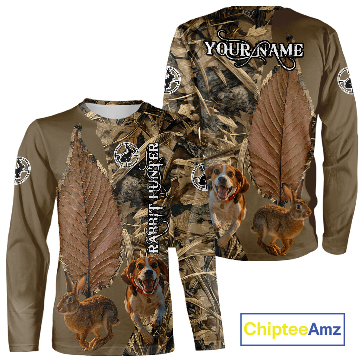 Custom Brown Camo 3D All Over Printed Rabbit Hunting Shirt With Beagle Dog, Hunting Gift NHT224