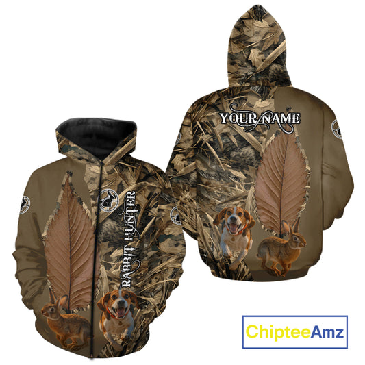 Custom Brown Camo 3D All Over Printed Rabbit Hunting Shirt With Beagle Dog, Hunting Gift NHT224