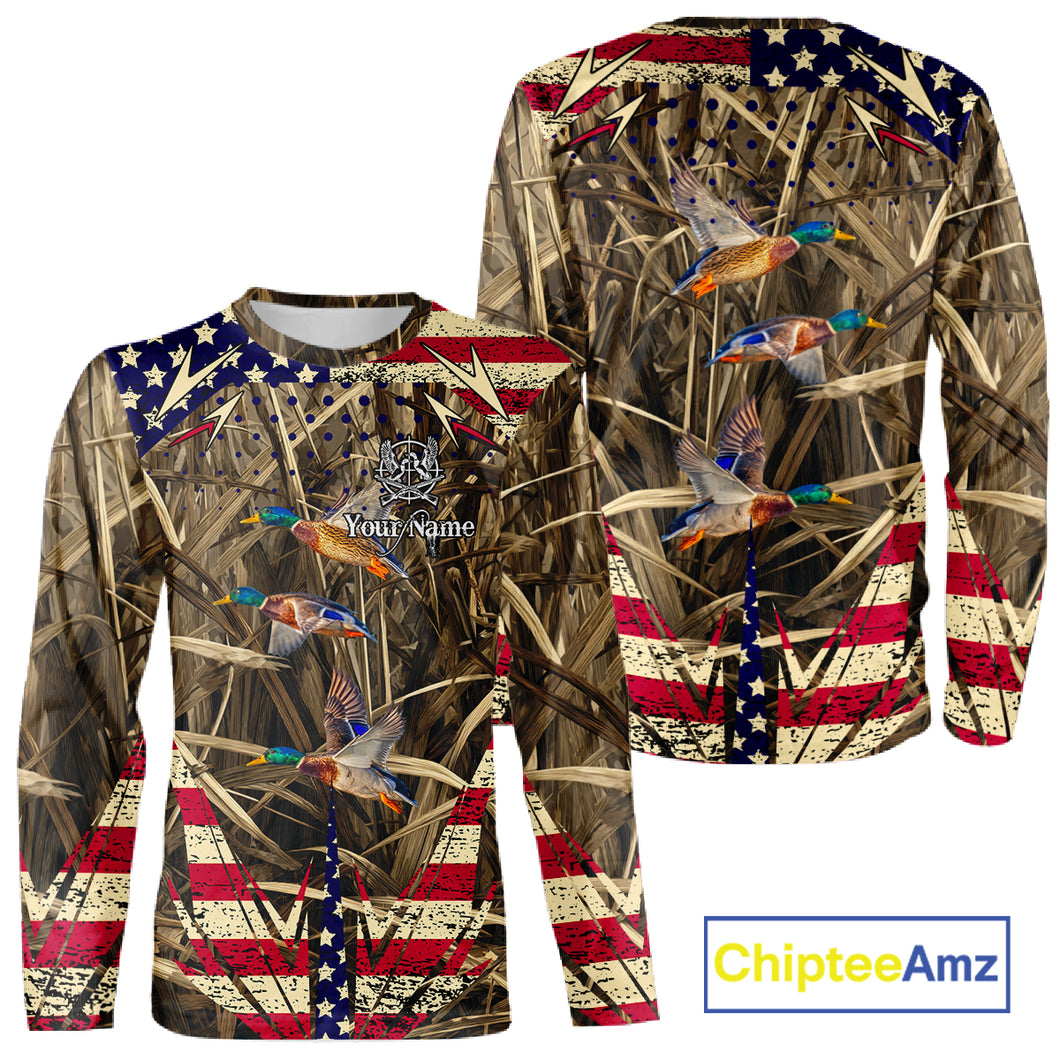 Beautiful Mallard Duck Hunting Waterfowl Camouflage Shirt with US Flag  Duck Hunting Season NHT122