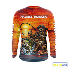 Load image into Gallery viewer, Skeleton Bass Fishing Shirts Long Sleeve – Sunset Fisherman Skull Design, Funny Fishing Gift For Anglers NHT536