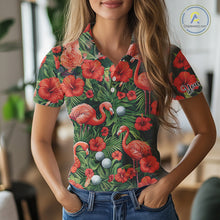 Load image into Gallery viewer, Custom Hibicus Flamingo Floral Golf Polo Shirts For Women, Flower Golf Team Shirts NHT540