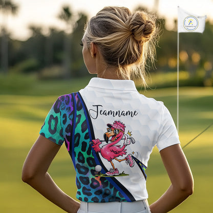 Funny Pink Flamingo Custom Colorful Neon Leopard Team Golf Polo Shirt For Womens NHT544