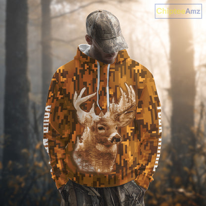 Deer hunting Custom Name Full Printing Orange Camo, Personalized hunting Shirt for Men NHT377