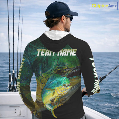 Mahi Mahi (Dorado) Fishing Customize Name Hooded Fishing Shirts Long Sleeve For Men NHT569