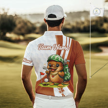 Load image into Gallery viewer, Funny Mens Golf Polo Shirt Custom Brown And White Platypus Pattern White Golf Shirts NHT576