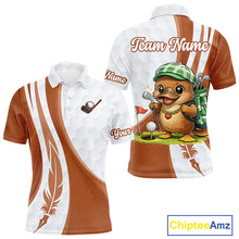 Load image into Gallery viewer, Funny Mens Golf Polo Shirt Custom Brown And White Platypus Pattern White Golf Shirts NHT576
