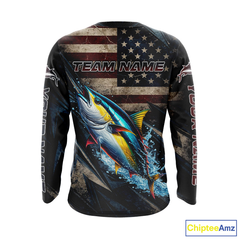 Patriotic Tuna Fishing Jerseys, Personalized American Flag Tuna  Fishing Shirts Long Sleeve NHT581